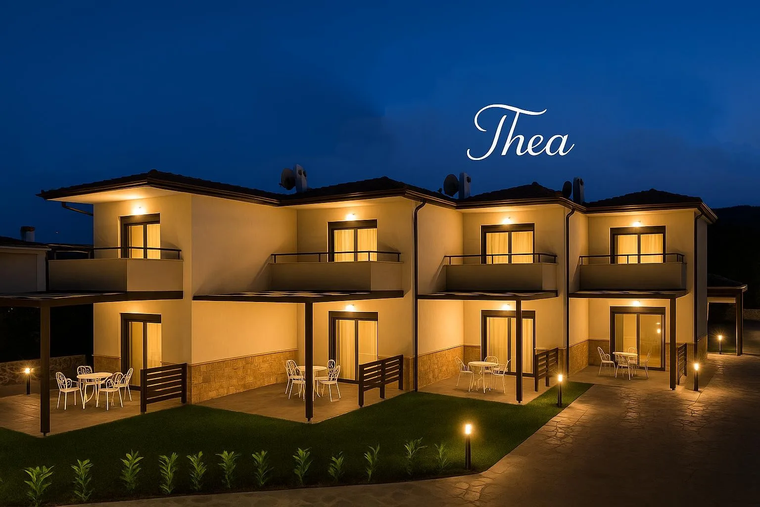 Villa Thea exterior with Aegean view