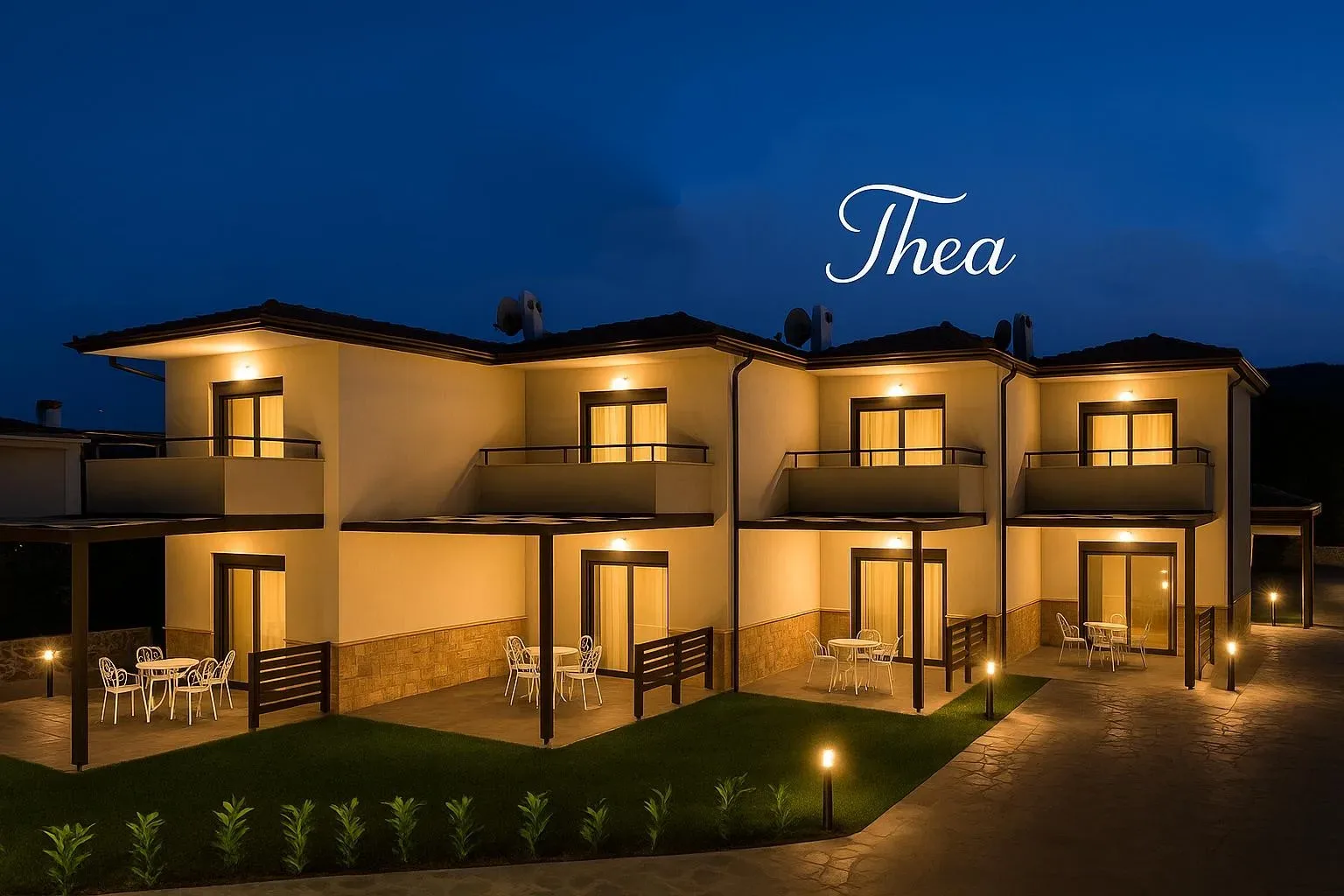 Villa Thea exterior with Aegean view