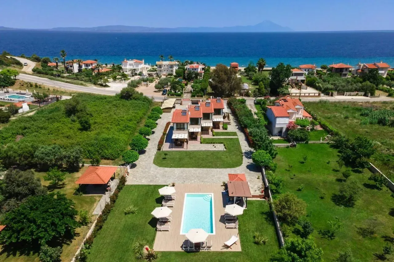 The property, the pool and the Aegean, with Mount Athos on the horizon